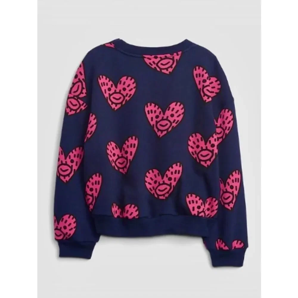NEW Gap × Frank Ape Kids Graphic Sweatshirt Girls 12 X-Large Navy Graphic Heart